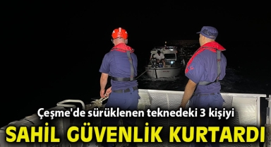 Çeşme'de sürüklenen teknedeki 3 kişi Sahil Güvenlik ekiplerince kurtarıldı